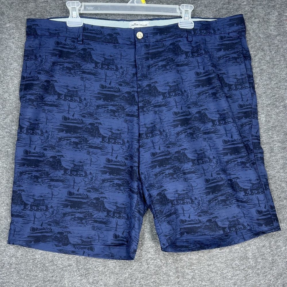 Peter Millar Crown‎ Sport Shorts Mens 40 Blue Stretch Salem Golf Course Print